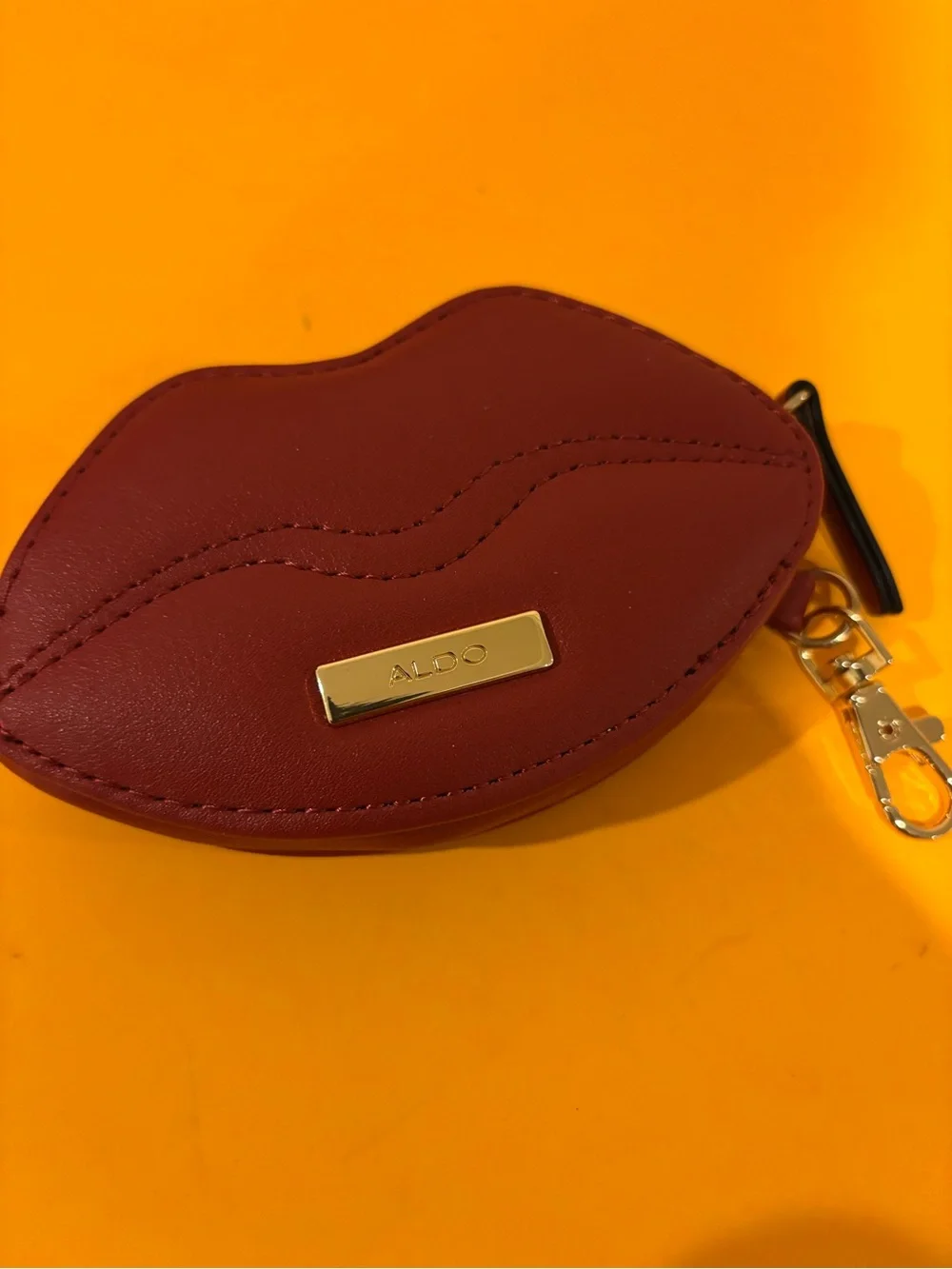 Aldo Red Lip-Shaped Coin Wallet with Gold Hardware